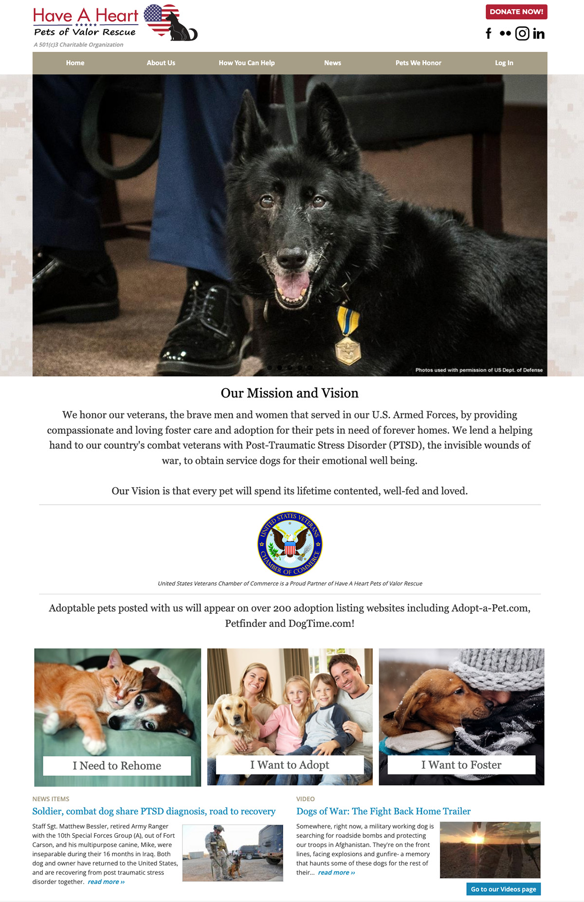 Pets of Valor website (screenshot)